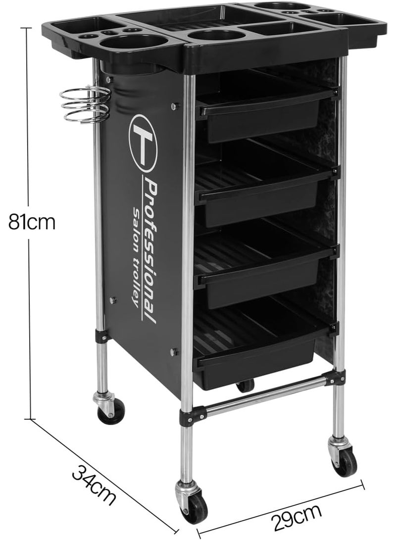 ميشيدا عربة ترولي مثالية لمحطة صالون الشعر - عربة تجميل دوارة موفرة للمساحة لتخزين إضافي، 4 صواني - Image 5